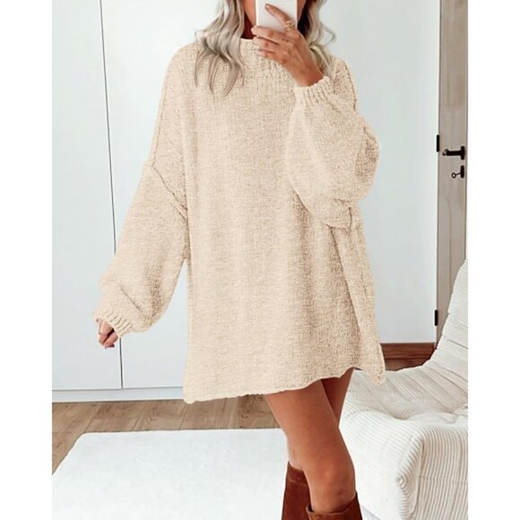 Women’s Oversized Knitted Sweater Long Sleeve Mock Neck Fall Winter Top - Picture 4 of 7
